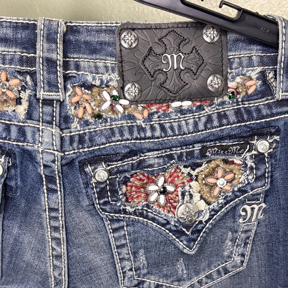 Miss Me Women's Distressed Blue Boot Cut Jeans - Picture 6 of 9